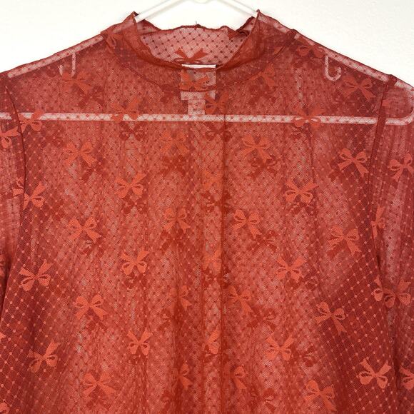 Anthropologie Maeve Large Bow Lace Mesh Long Sleeve Sheer Blouse Top - Picture 4 of 7
